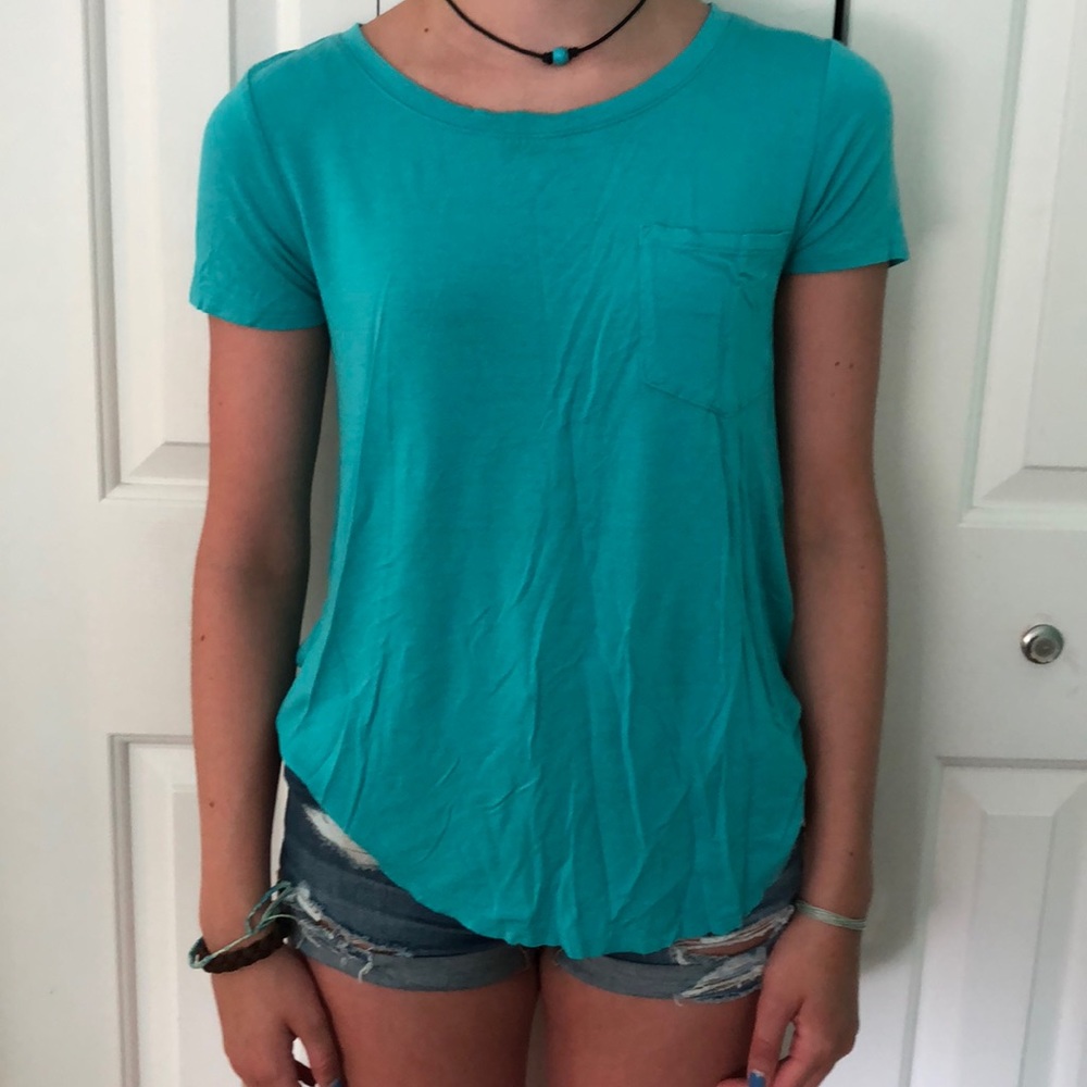 turquoise blue top